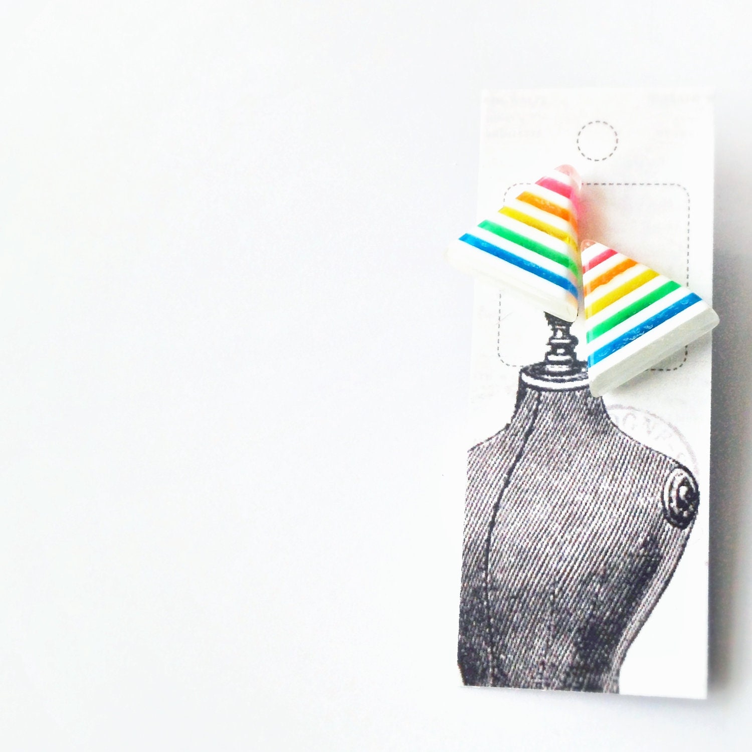 Colorful Triangle Earrings, Upcycled Cabochon Earrings, Red Blue Yellow Orange, Retro Rainbow Studs