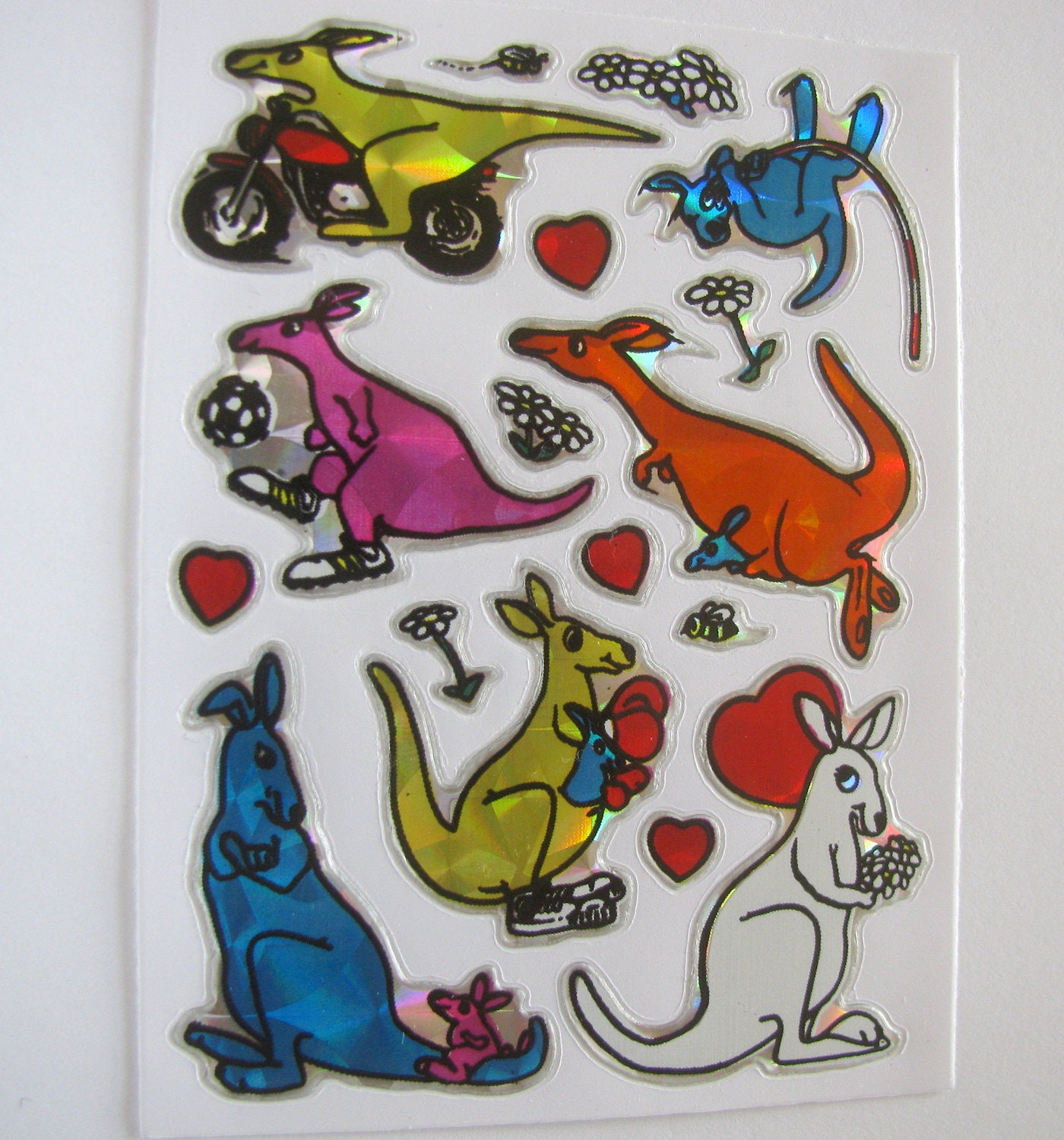 Fabulous BJ Prismatic Kangaroo Sheet of Vintage Stickers - Prism Scrapbook Collectable Child Toy