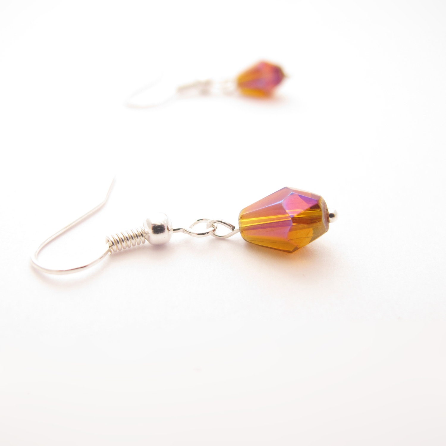 Small Earrings, Iridescent Orange Minimalist Jewelry