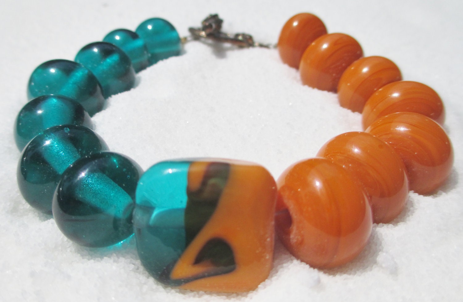 Color Block Bracelet in Orange and Turquoise