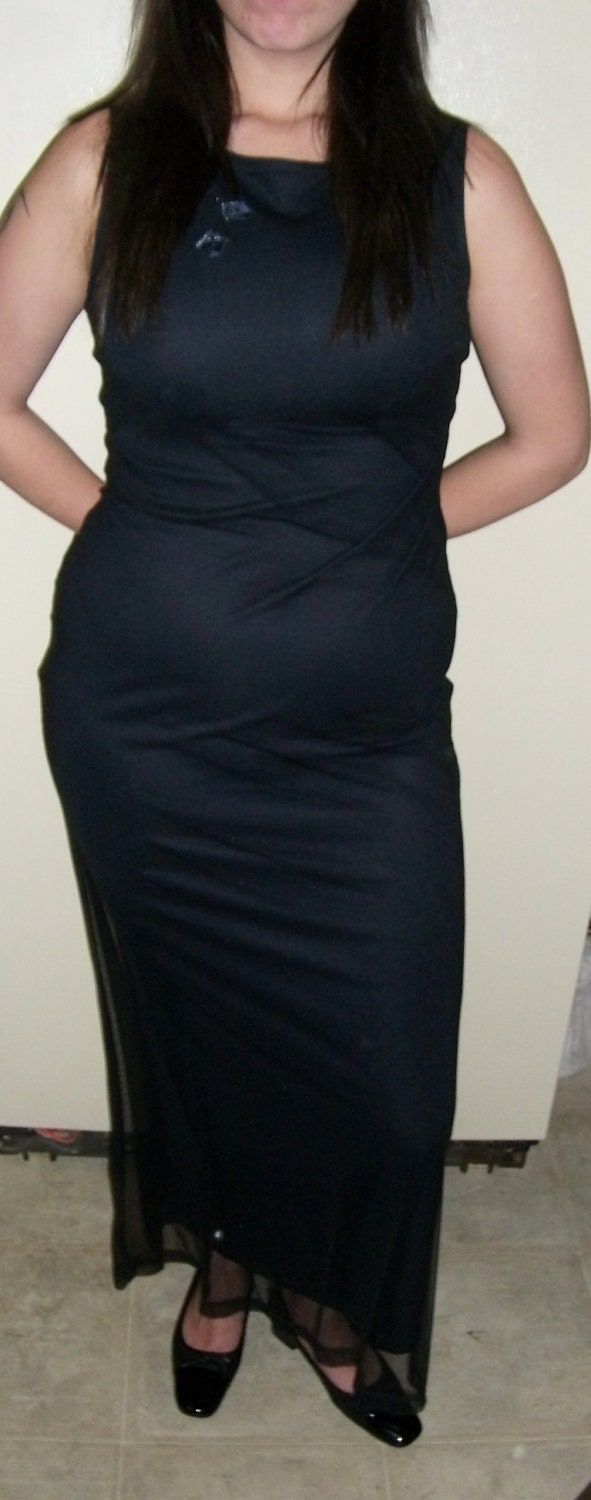 Vintage Bridesmaid or Mother of the Bride Long Black Dress Stretch Knit Only 8 USD