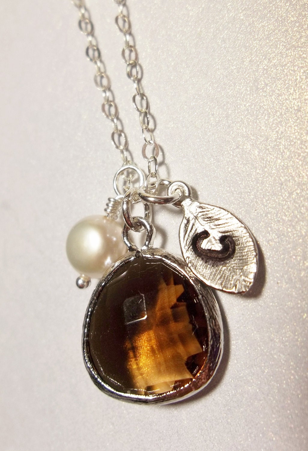 Personalized necklace - Sterling Silver - hand stamped - initial - Topaz - Freshwater pearL -  Bridesmaids - Gift -