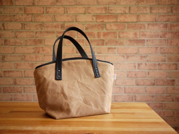 Waxed Canvas Zipper Tote in Spice- Small Vegan Day Bag