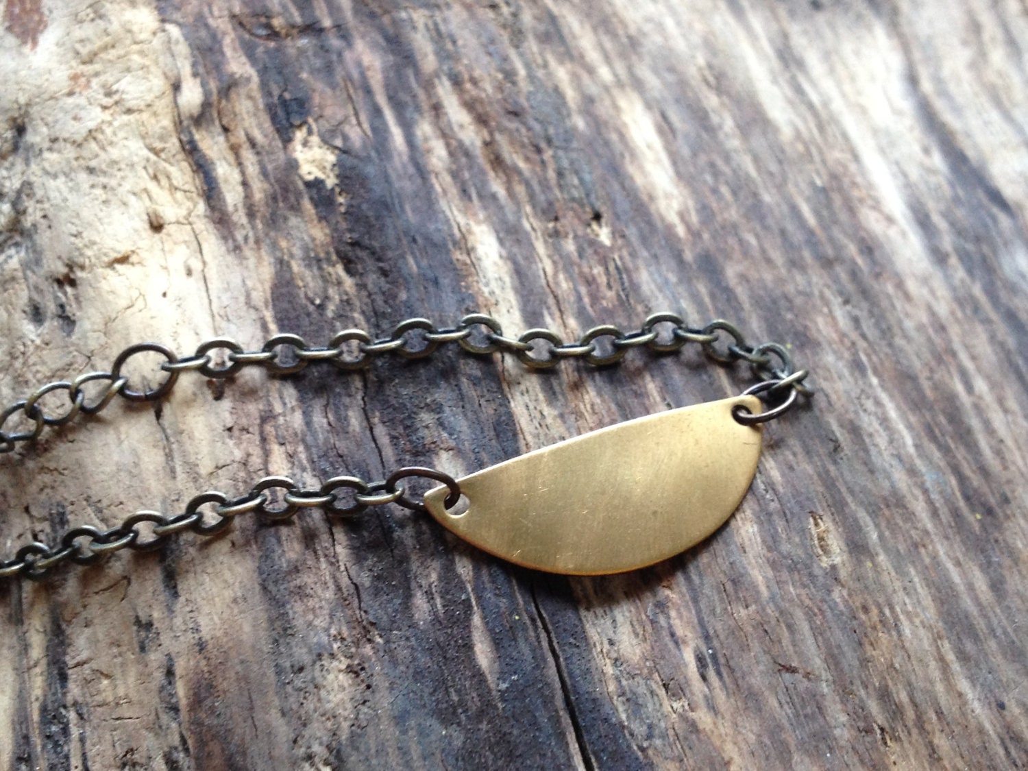 Adjustable Bracelet  Half Moon Geometric Art Deco Brushed Brass Modern Minimalist