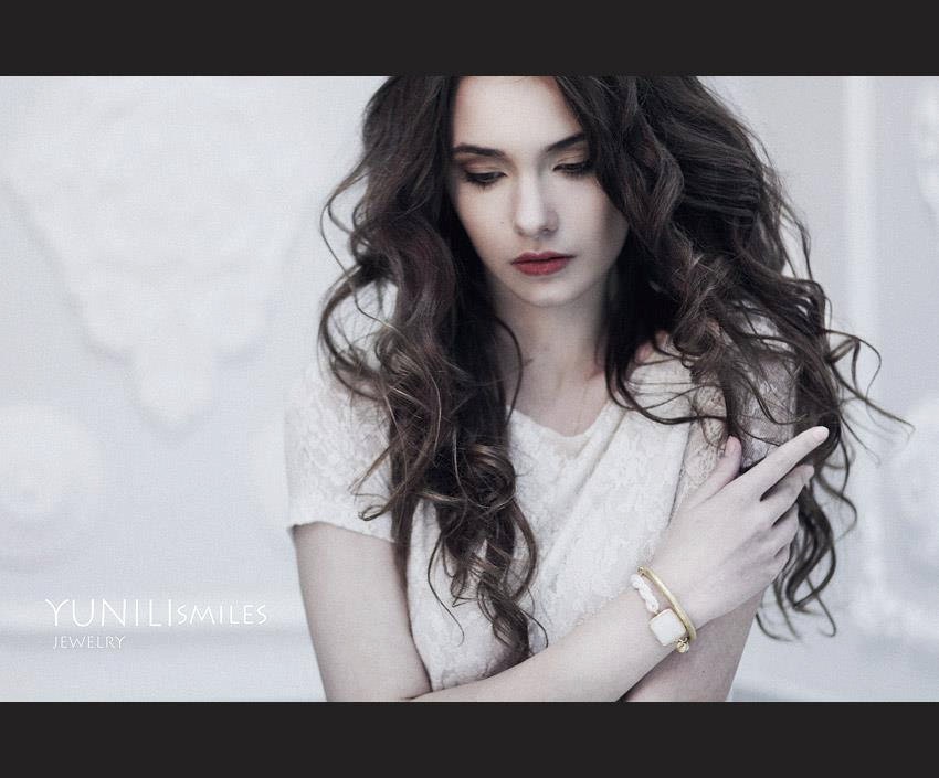 TWO bridal jewelry organic gold tube and trendy gemstone bracelet  WHITE  jade stone winter white silk israel