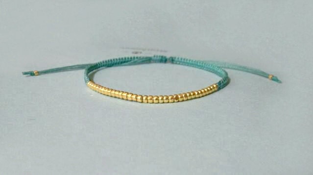 READY TO SHIP. dainty gold bead nuggets micro-macrame friendship bracelet. shyly