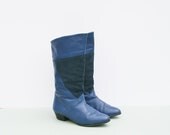 Vintage Blue Leather and Suede Pixie Boots - UK 3.5  - EU 36.5 - USA 6