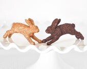 Spring Woodland Wedding Cake Topper Decor Baby Bunnies in Brown and Gold Glitter for Girl or Boy Baby Bunny Shower Decorations