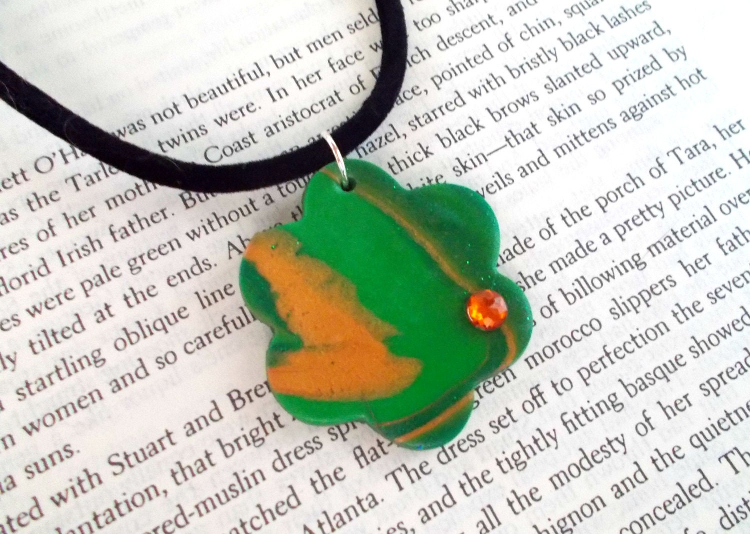 Green Pendant Necklace, Green Polymer Clay Pendant, Ready To Ship