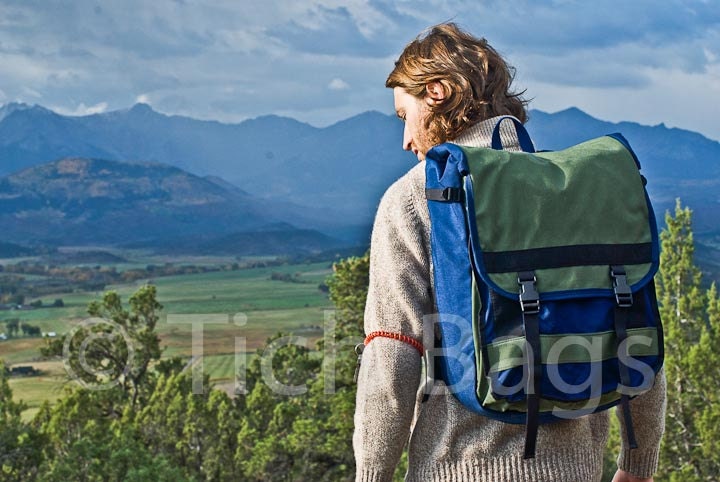 Medium backpack -- navy blue and olive -- made to order.