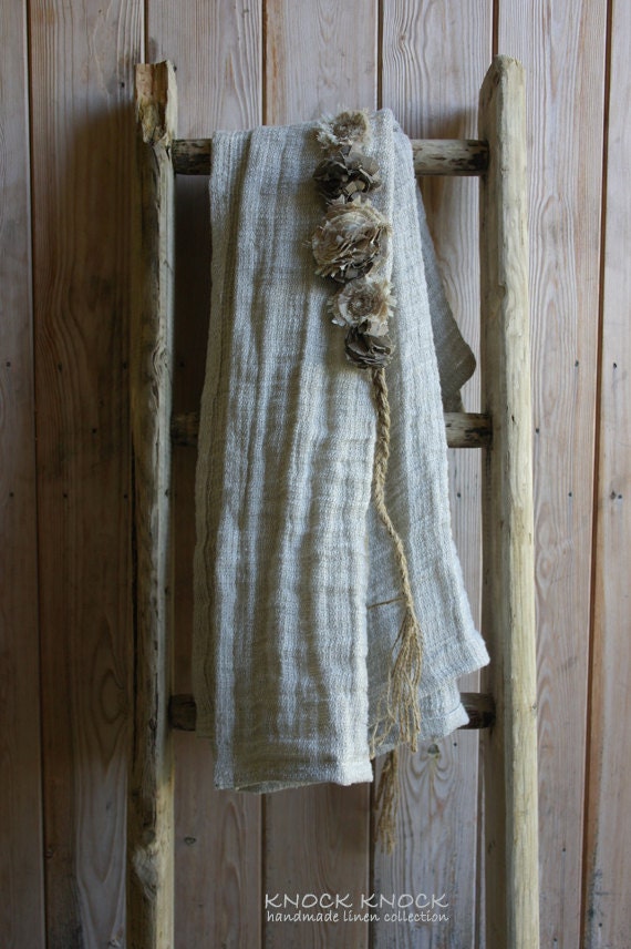Luxury Knit Look Linen Bath Sheet / Towel, Handmade