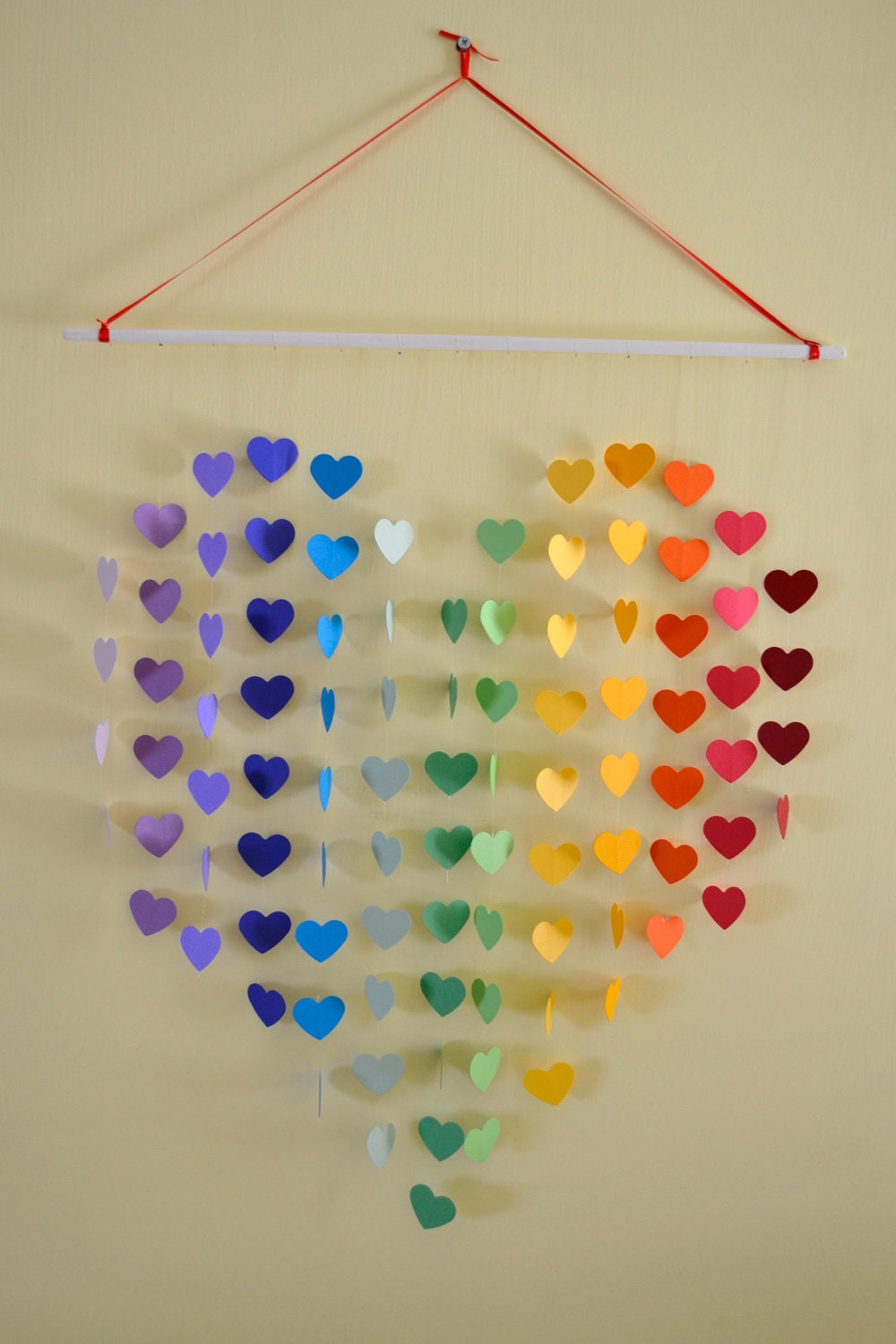 Large Rainbow Heart Mobile / Wall Hanging / Baby Shower / Unique Wedding Gift / Nursery Decor / Playroom / Birthday - MADE TO ORDER