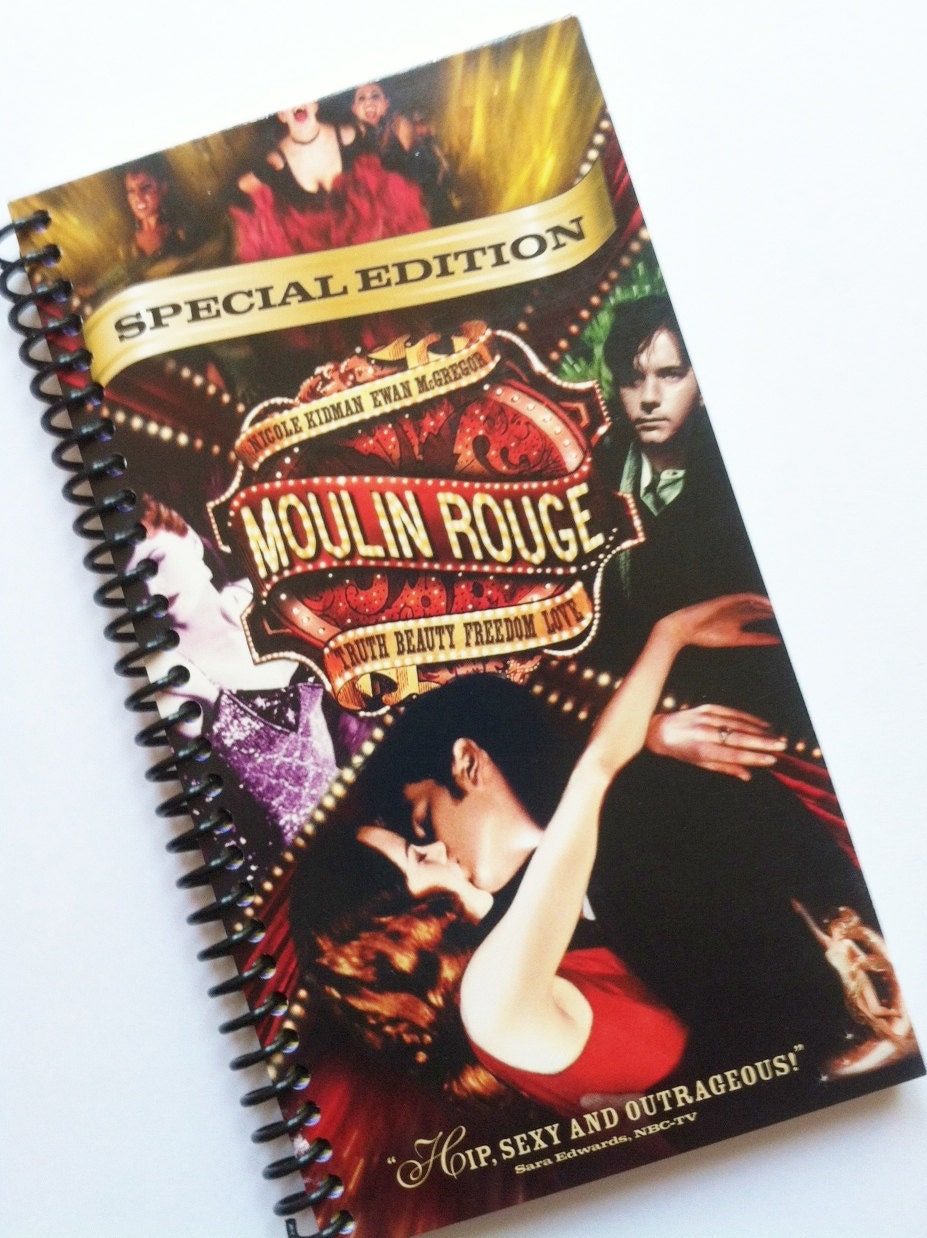 MOULIN ROUGE Notebook Journal upcycled spiral notebook Recyled VHS box Paris