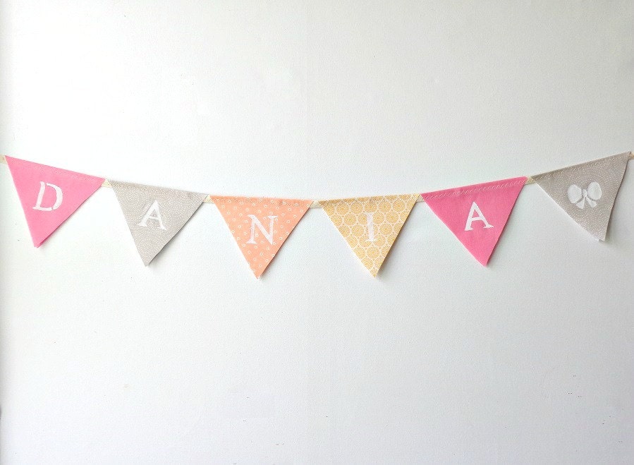 personalized name bunting garland banner Photo prop Baby shower bunting pennants decor fabric colorful girl pink