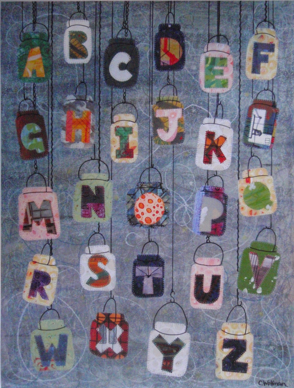 Fine Art Giclee Print  of my Original Alphabet Painting titled ABC Lanterns 11x14