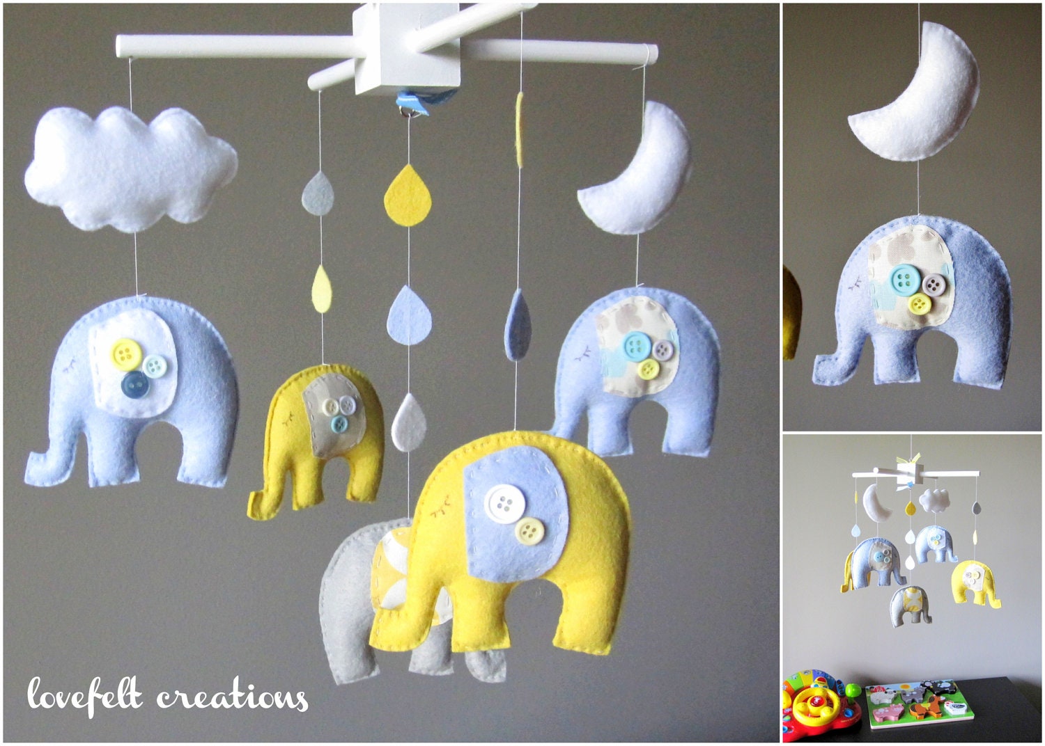 Baby mobile - Baby crib Mobile - Elephant Mobile - Nursery Mobile - Baby boy Mobile - You can PICK ur COLORS and FABRIC :)
