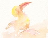 Sale - Buy 2 Get 1 Free Children Art Original Painting Watercolor 4x4 Illustration Bird Toucan Decor Spring Nursey Kids Wall Orange Pink