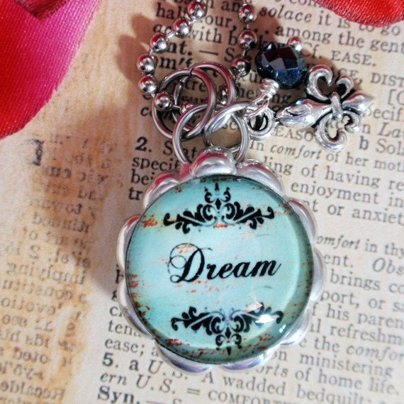 Elegant Teal Dream & Believe Small Double Bubble Soldered Necklace