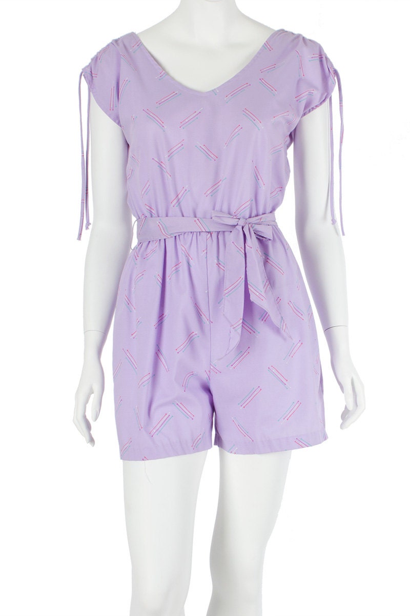 80s Vintage Romper Purple Jumpsuit Playsuit Medium
