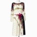 70s Vintage Dress White Floral Print Navy Fuchsia Multicolor Sheer Fall Medium