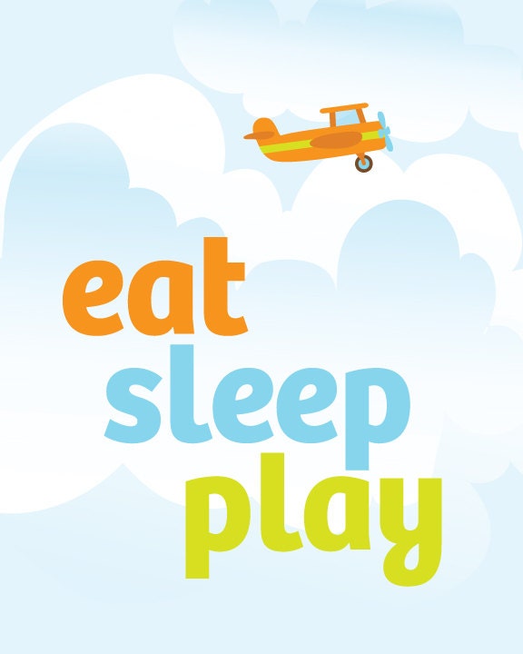 Eat, Sleep, Play - nursery art print poster for baby or kids room - 8 x 10