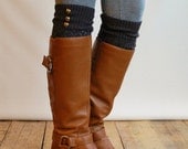 SALE SALE LouLou - Graphite: Open-work Leg Warmers w/ antique gold metal buttons - Legwarmers boot socks (item no. 9-23)