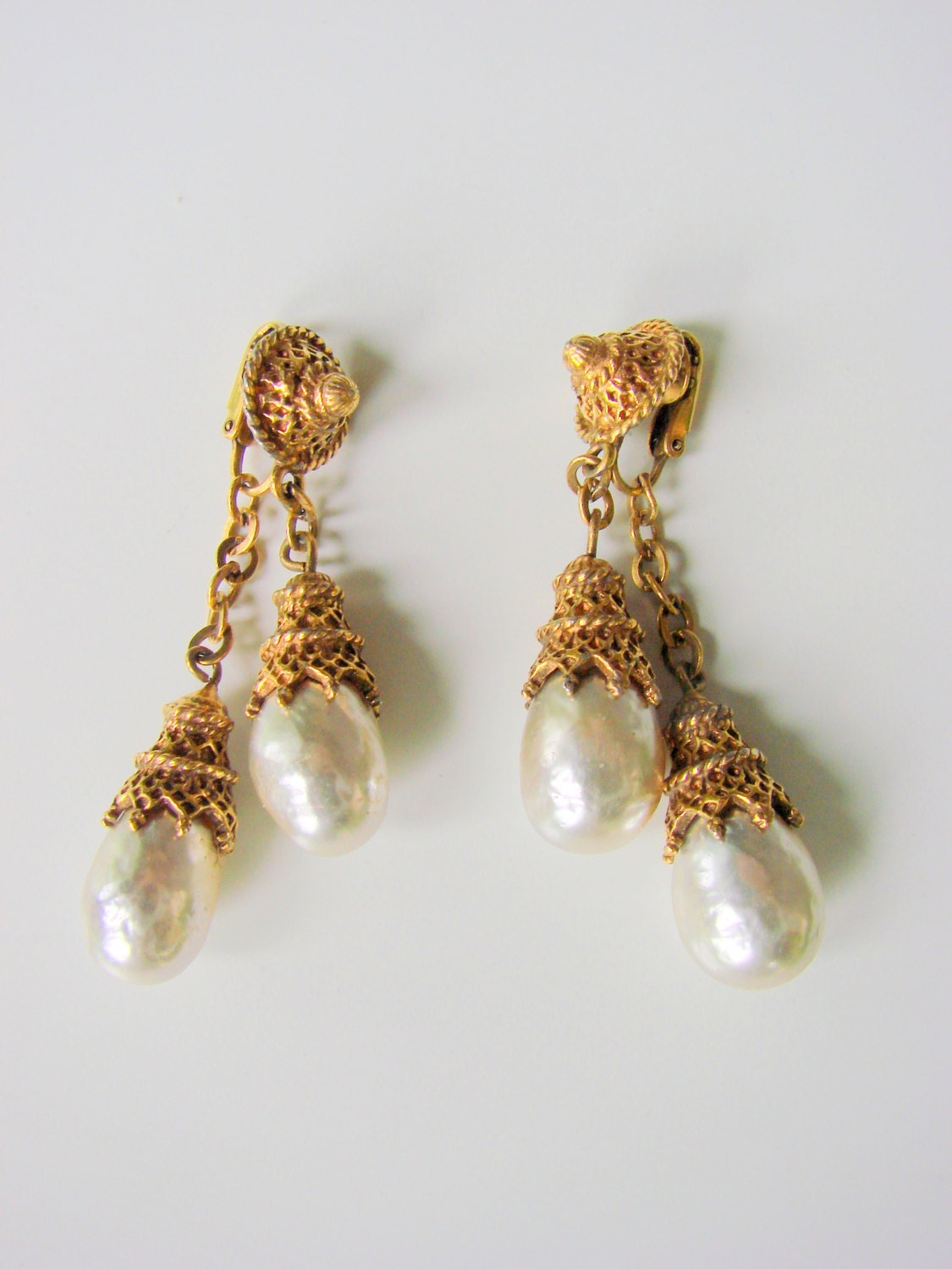 80s Vintage Ornate Baroque Pearl Chandelier Earrings
