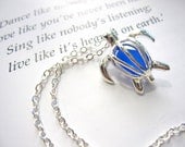 Cute Turtle Necklace with royal blue Sea Glass - Perfect nautical gift for a beach lover friend
