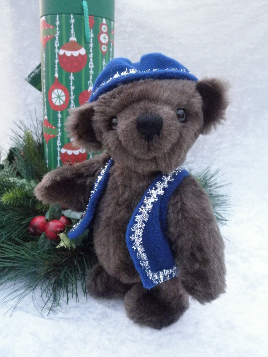 Johann - little brown bear with festive hat and vest