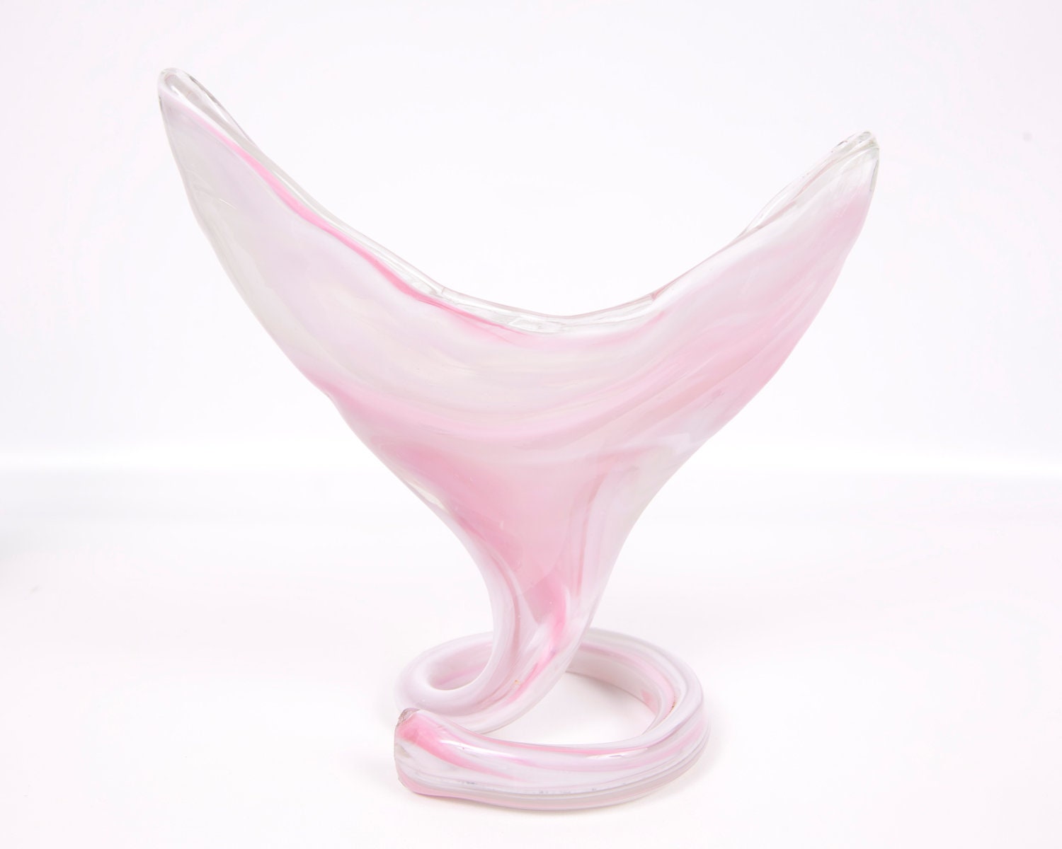 Vintage Pink Murano Italian Art Glass Vase Pink And White Swirl Blown Glass Decorative Bowl