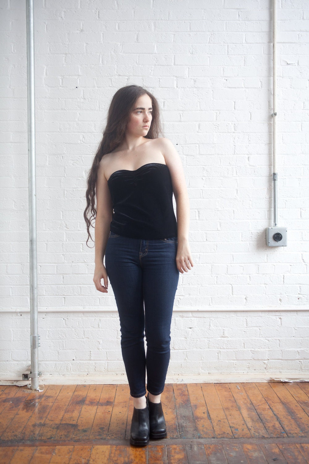 90s black velvet bustier top