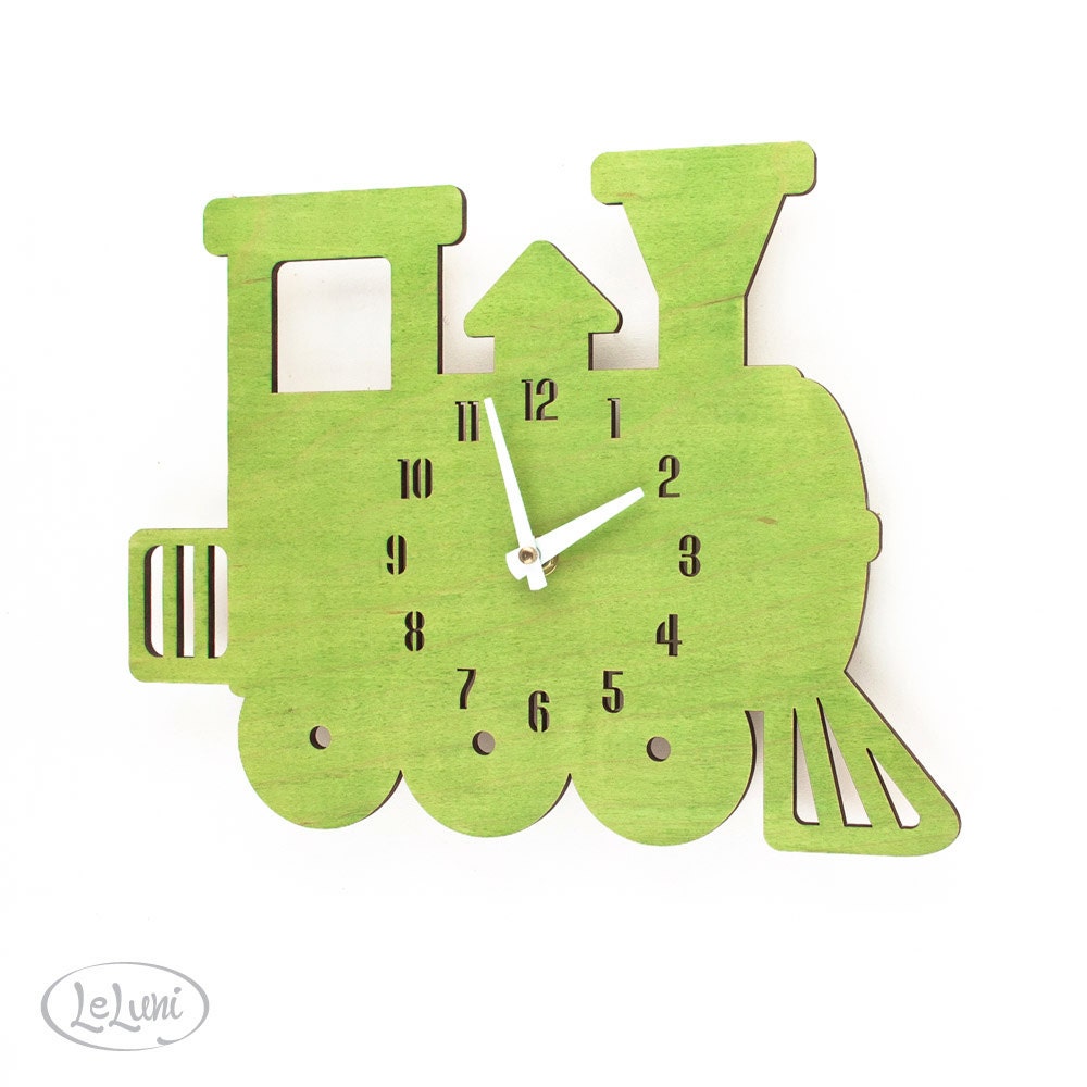 The Lime Green Choo-Choo Train designer wall mounted clock from LeLuni