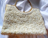 Vintage 1950's LA REGALE White Beaded Sequin Mother of Pearl Purse