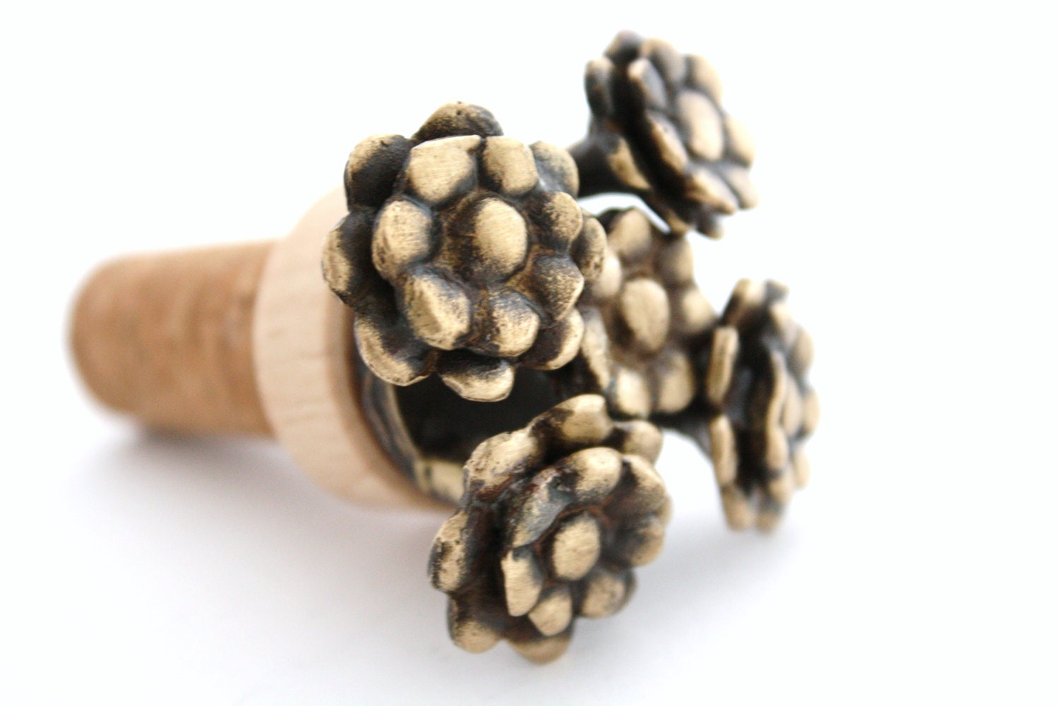 Wine Stopper- Vintage looking brass desert flower clusters and new cork. Unique hostess gift, boho home decor. Ships in gift bag