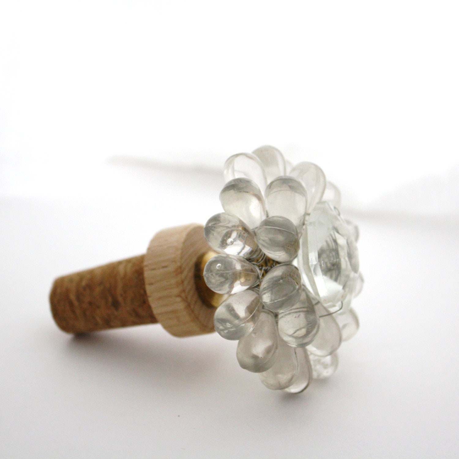 Wine Stopper- Vintage crystal clear glass doorknob / drawer pull and new cork, Unique hostess gift- comes in gift bag.