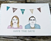 Save the Date: Rustic Boho Illustration mixed with flag banner