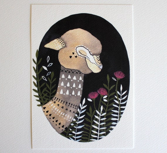 Llama Illustration Painting - Watercolor Art - Black Friday Etsy - Large Archival Print - 11x14 Wren the Wandering Llama