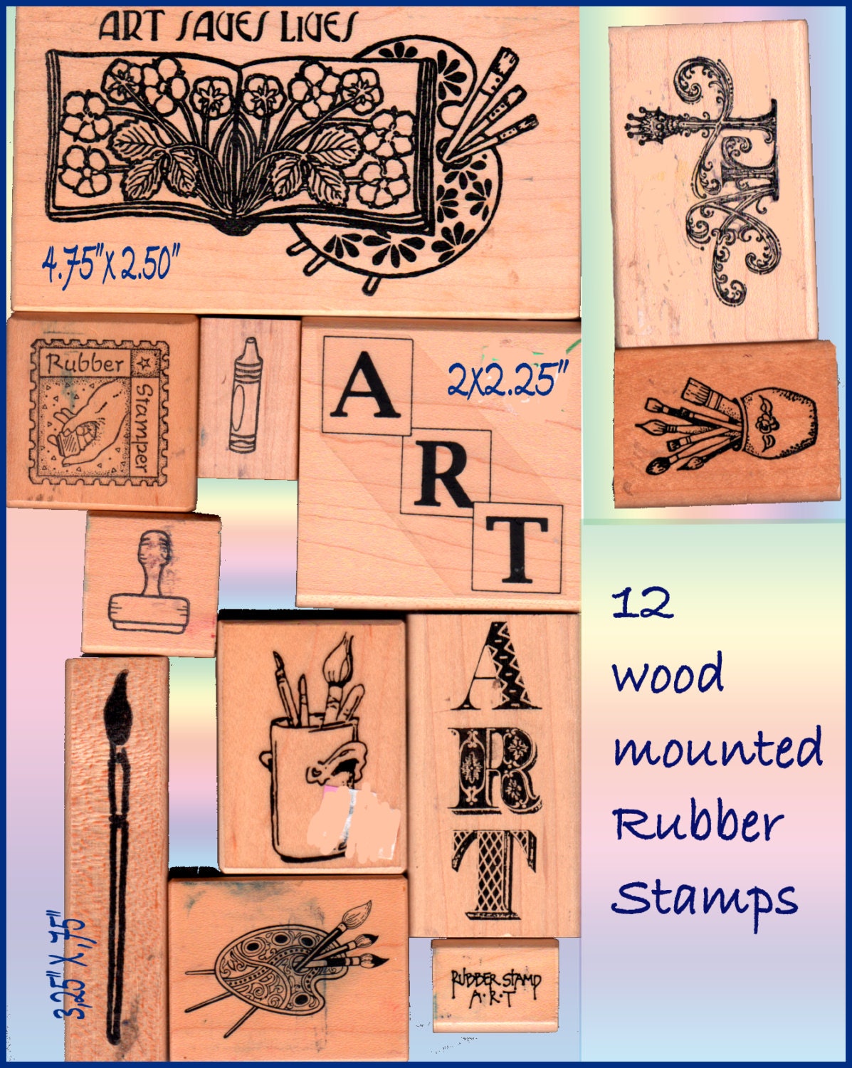 12 RubberStamp Set:  All About Art.  Great Art and Rubber Stamper Set and More.