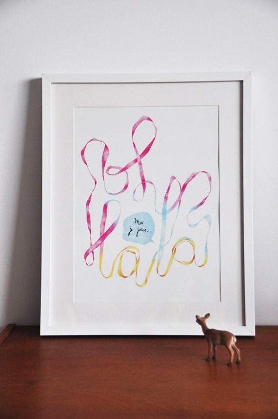 Oh la la multi-colored ombre ribbon illustration // A3 print