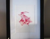 Pink Origami bunny illustration print // A5