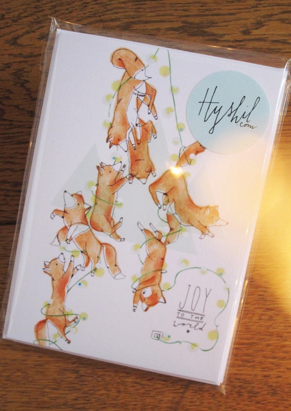 Christmas and new year's greeting cards // Flying animals (cat, fox, polar bear, reindeer) illustrations // incl envelopes