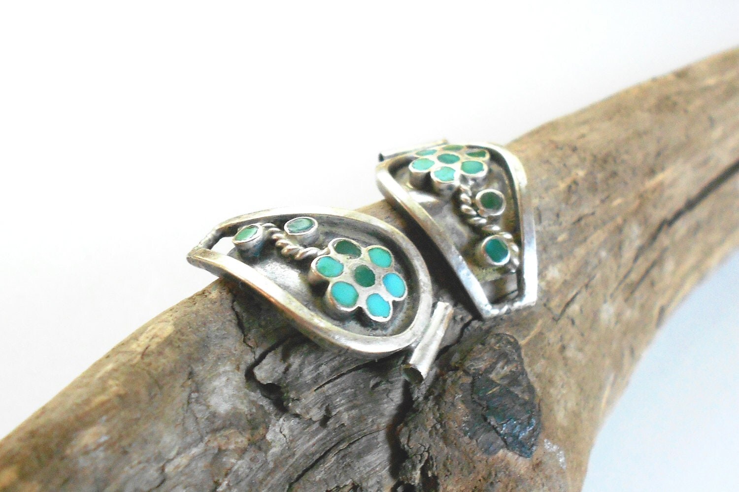 Navajo watch tips, vintage sterling & turquoise signed L. Stow for ladies watchband