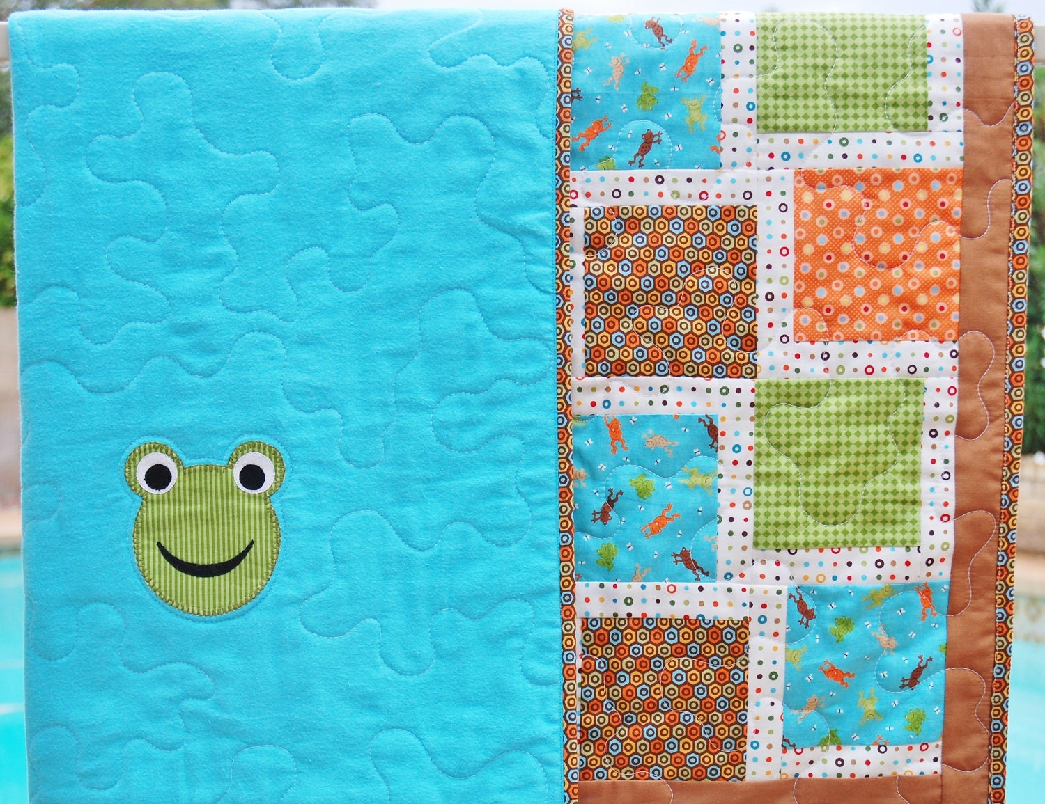 Frog Baby Boy Patchwork Quilt, Meadow Friends, Bright Crib Bedding