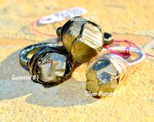 Pyrite nugget ring - Fool's gold ring - Silver plated wire wrapped  or Gun metal - Any size
