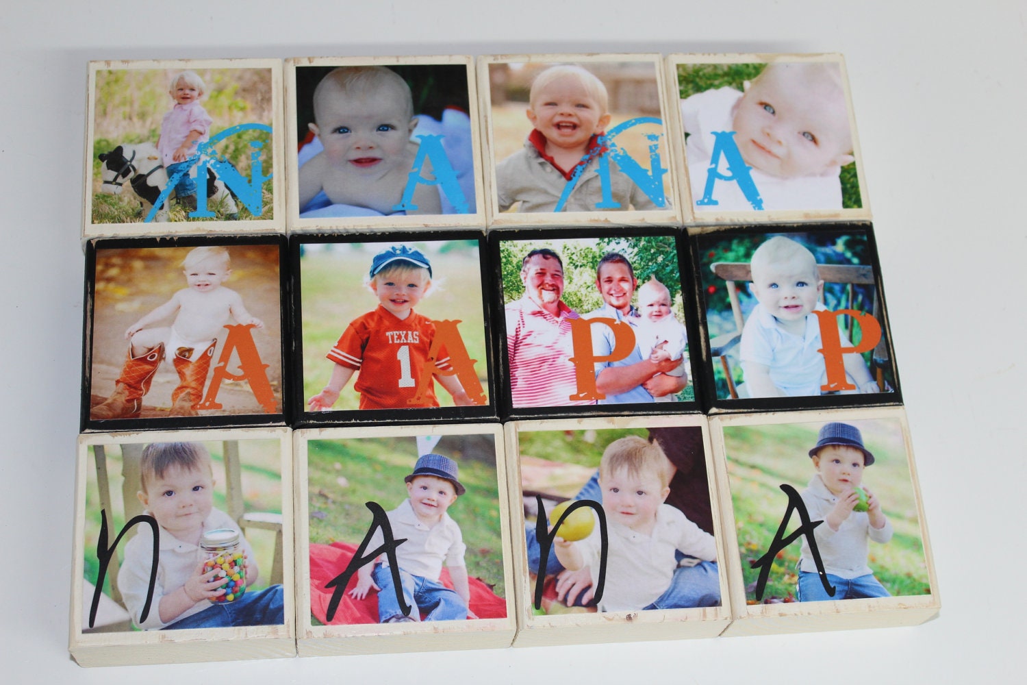 Mothers Day Gift for Nana Fathers Day Gift for Papa PHOTO BLOCKS Personalized Wooden Photo Gifts Set of 4 Blocks