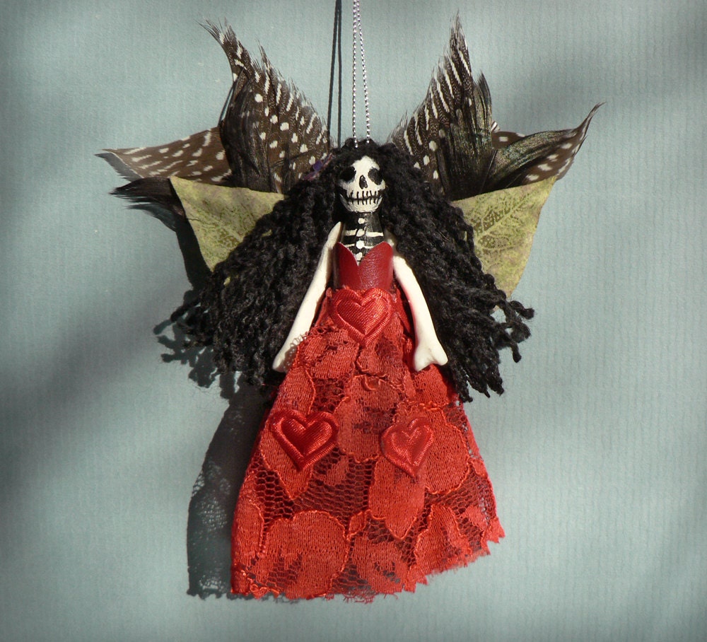 Day of the Dead Fairy Ornament. Handmade skull face Christmas fairy doll / peg doll.