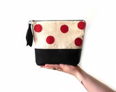 Zipper pouch, Make-up bag, Red and Black Polka dot