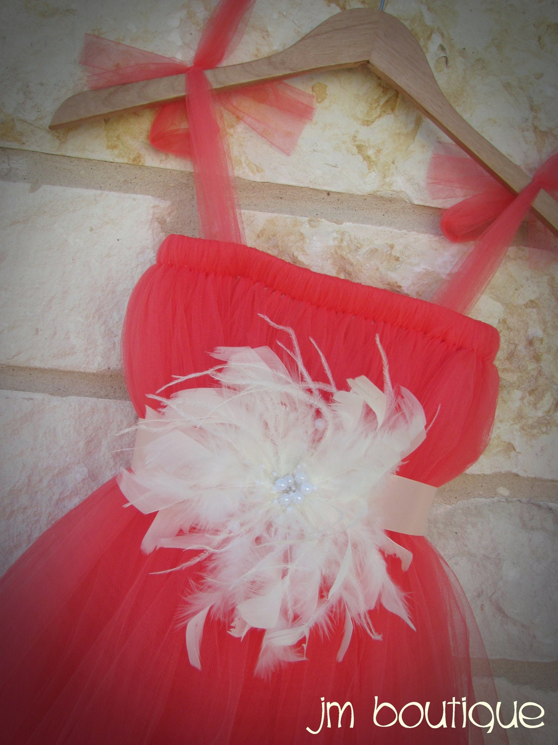 Coral Tutu Dress for Wedding, Flower Girl, Pageant
