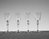 Vintage Glassware Cut Glass Cordials with Flower Pattern: Set of 4