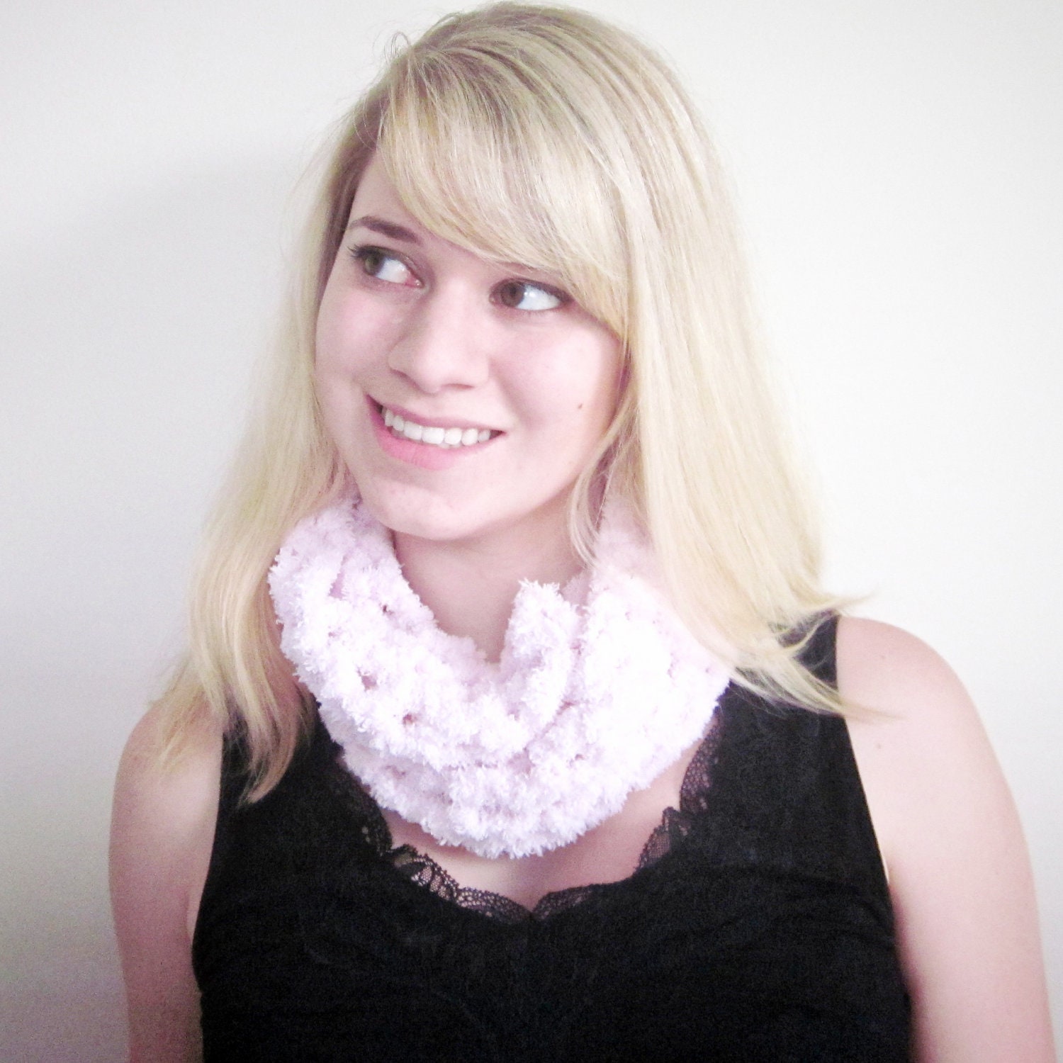 Crochet Scarf Cowl The Snow Angel Infinity Scarf in Pink